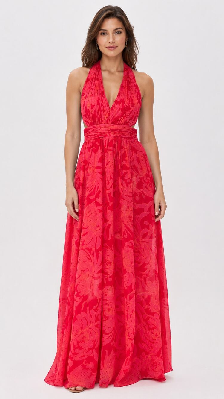 Aidan Mattox Silk Halter Gown Maxi Dress Womens Size 12 Red Pink New Formal